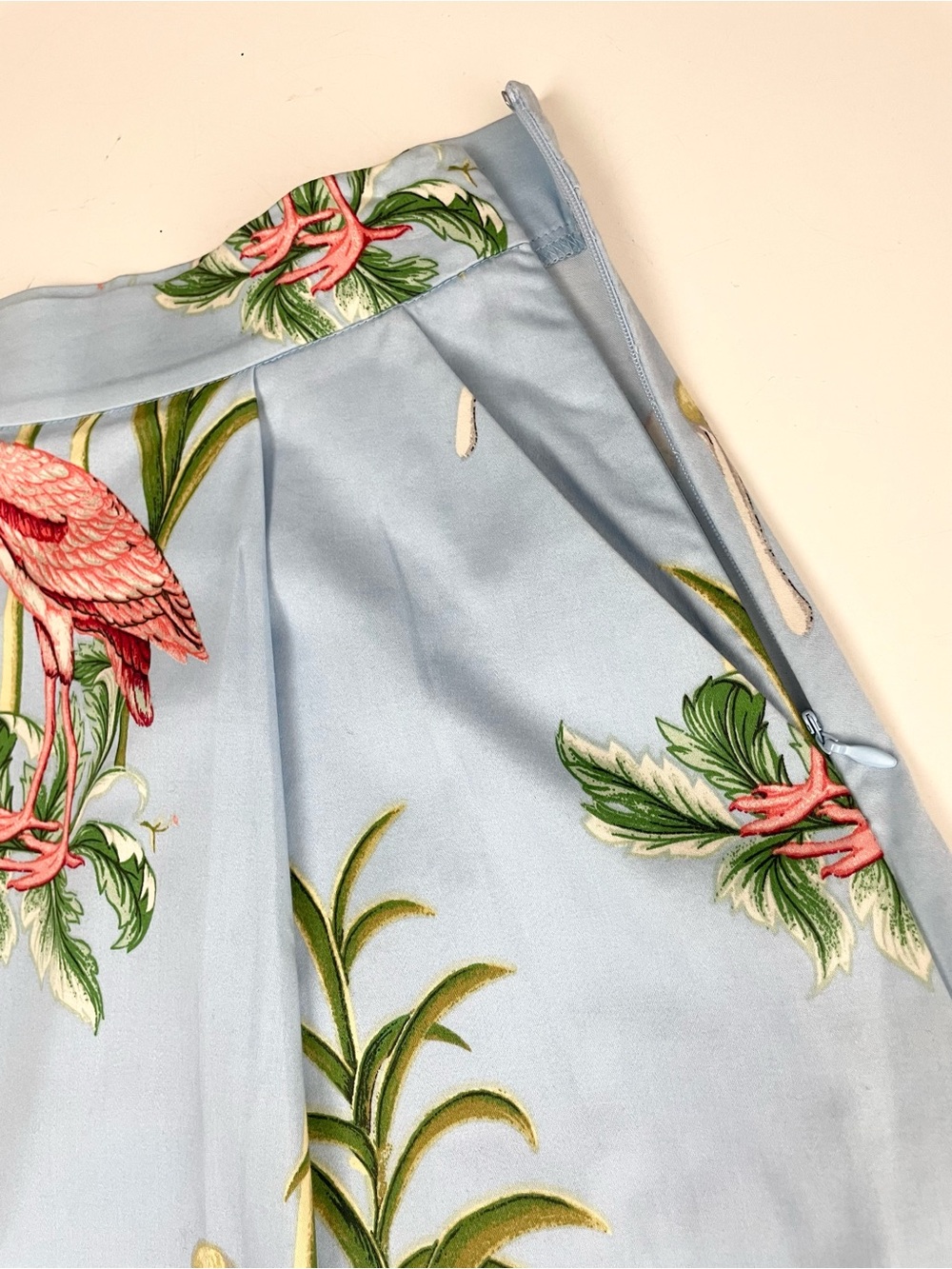 Ann Taylor Flared Skirt Blue Pink Tropical Bird Print Lined Pocket - Picture 8 of 12
